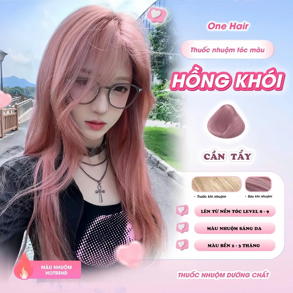 Thuốc Nhuộm Tóc Màu HỒNG KHÓI, Cần Tẩy - ONE HAIR