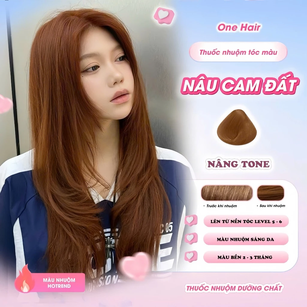 Thuốc Nhuộm Tóc Màu NÂU CAM ĐẤT, Không tẩy - ONE HAIR