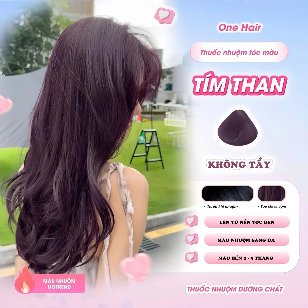 Thuốc Nhuộm Tóc Màu TÍM THAN, Cần Tẩy - ONE HAIR