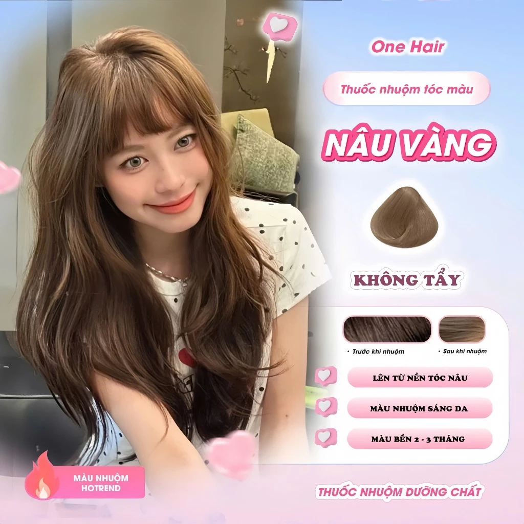 Thuốc Nhuộm Tóc Màu NÂU VÀNG, Không Tẩy - ONE HAIR