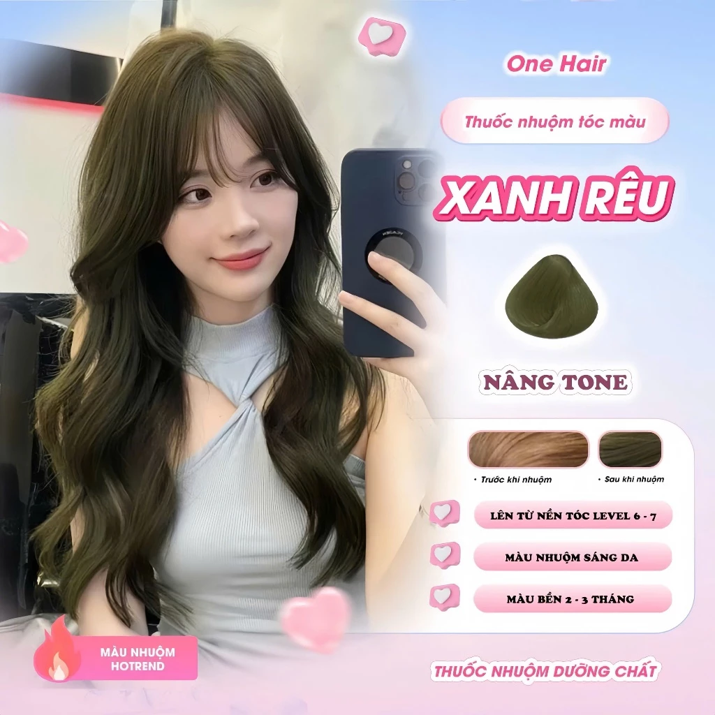 Thuốc Nhuộm Tóc Màu XANH RÊU, Nâng Tone - ONE HAIR