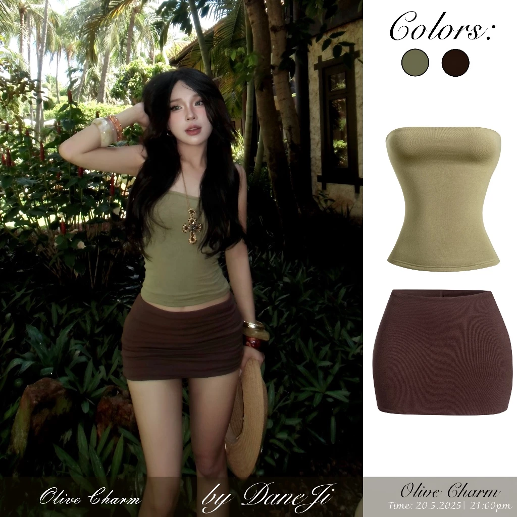[ 𝐎𝐋𝐈𝐕𝐄 𝐂𝐇𝐀𝐑𝐌 ] Set áo ống summer tube DANEJI  - Chân váy mini skirt SIÊU NGẮN , hai lớp borip