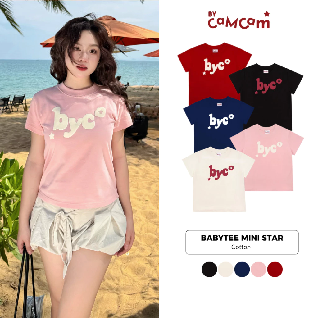 Áo Babytee MINI STAR 𝑩𝒚𝒄𝒂𝒎𝒄𝒂𝒎 Form Basic 100% Cotton In Nổi Logo Byc Cho Nữ [To Youth Collection] ABN009