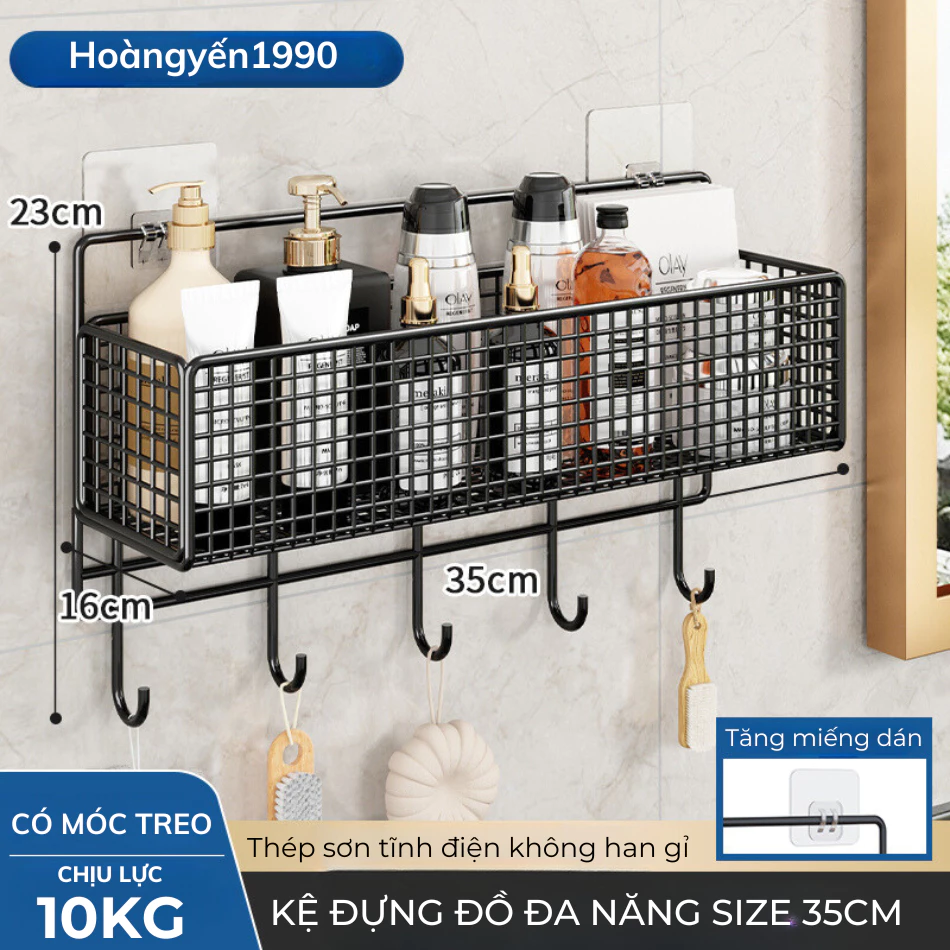 Kệ Đựng Đồ Nhà Tắm Nhà Bếp Đa Năng Dán Tường Hình Chữ Nhật, Kệ Treo Tường Thép Sơn Tĩnh Điện Cao Cấp & Bền