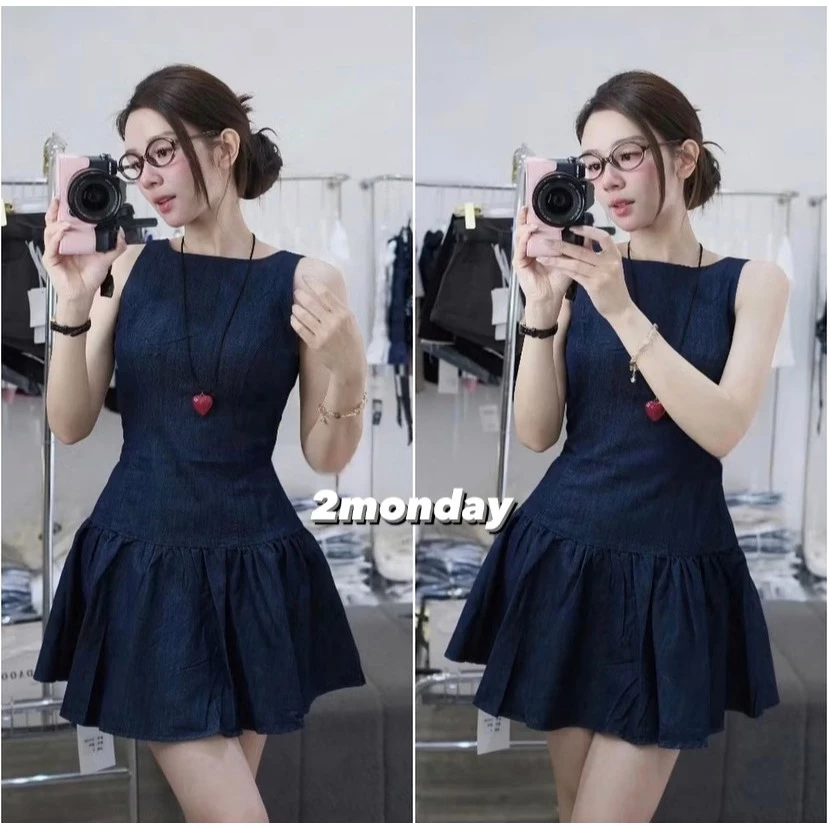 [VIDEO/ SẴN] ĐẦM VÁY NỮ DENIM SÁT NÁCH HỞ LƯNG CHIẾT EO DÁNG XOÈ SIÊU XINH 2MONDAY V40