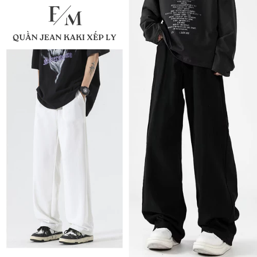 Quần Jean Suông Kaki Xếp Ly Nam CẠP CHUN Có Khóa Kéo Quần Jean Nam Suông Ống Rộng Ống Đứng Dáng Dài