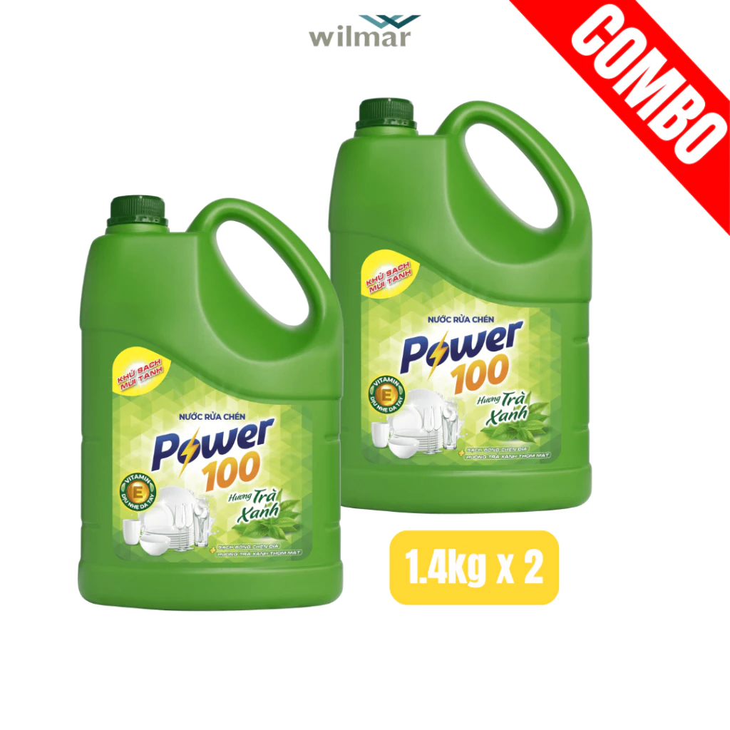 COMBO 2 Nước rửa chén POWER100 Trà xanh 1.4kg
