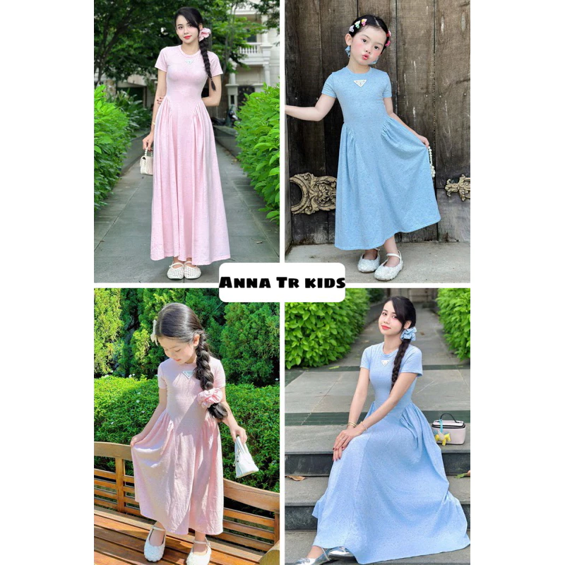( Ảnh Thật )1735 VÁY ĐÔI / COUPLE MẸ VÀ BÉ GÁI váy đầm maxi thun cột nơ phía sau kèm chun cột tóc dễ thương