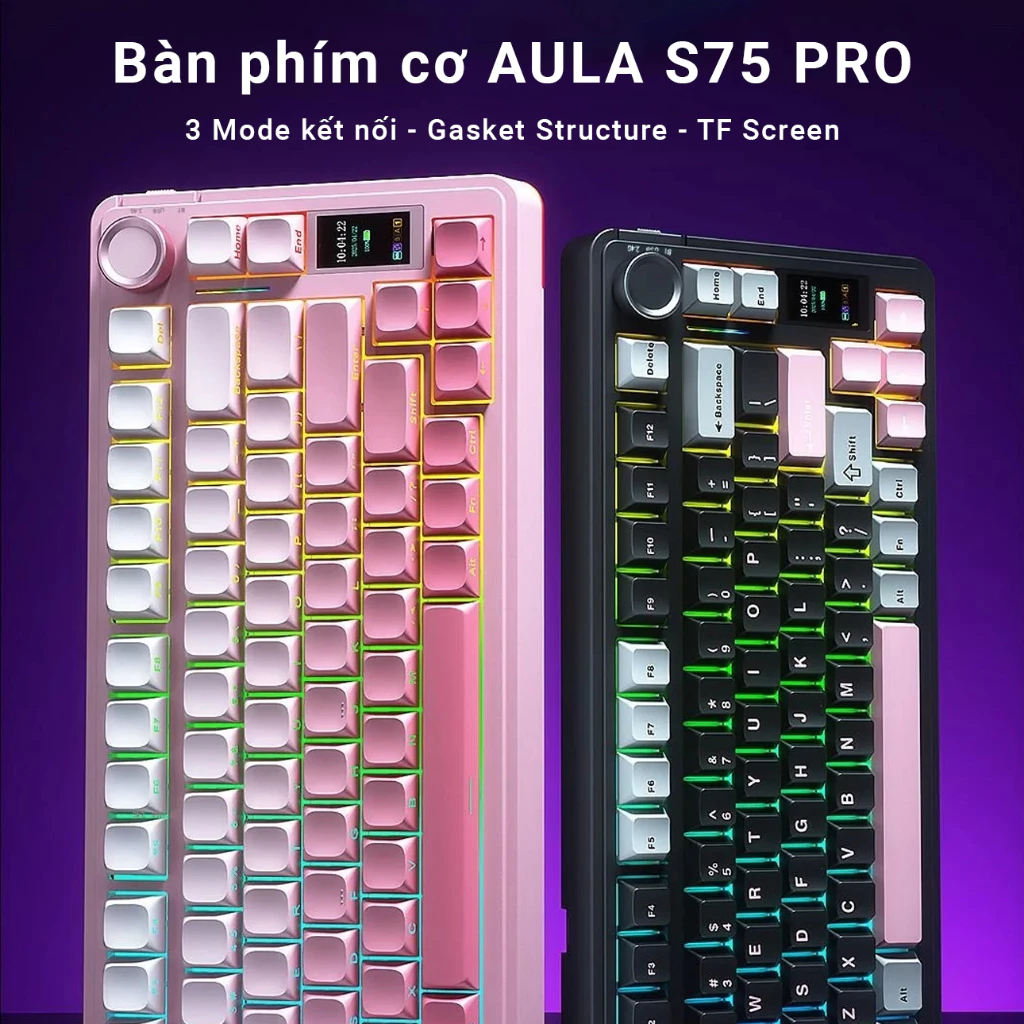 [AULA S75 Pro] Bàn phím cơ AULA S75 Pro - Núm xoay và màn hình 1.14 - 3 Mode kết nối - BH 12T