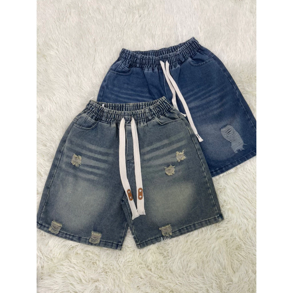 Quần Short Jean Nữ Cạp Chun Lưng Cao rách nhẹ Trẻ Trung Năng Động, Vải Jean Thổ Dày Dặn Mềm Mịn