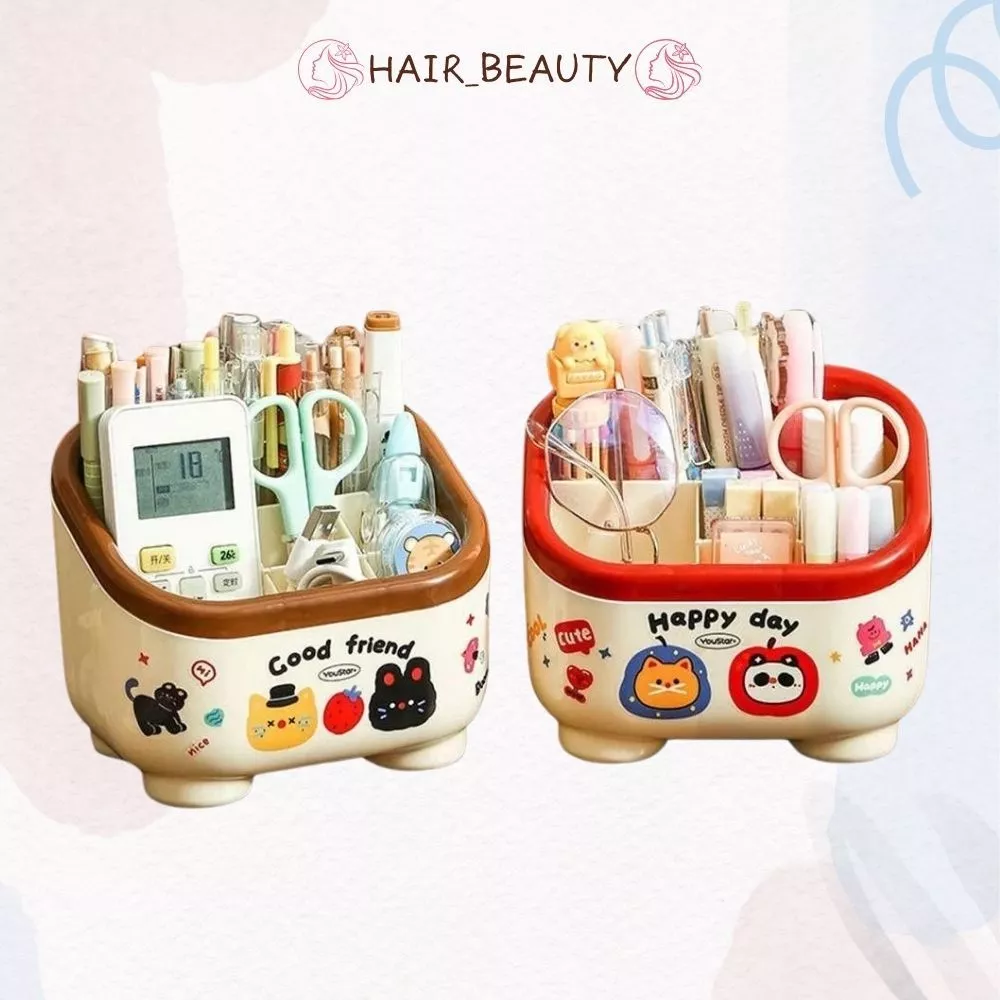 Hộp Đựng Đồ Để Bàn DIDOOGLT Nhiều Ngăn Kèm Sticker Hoạ Tiết Hoạt Hình