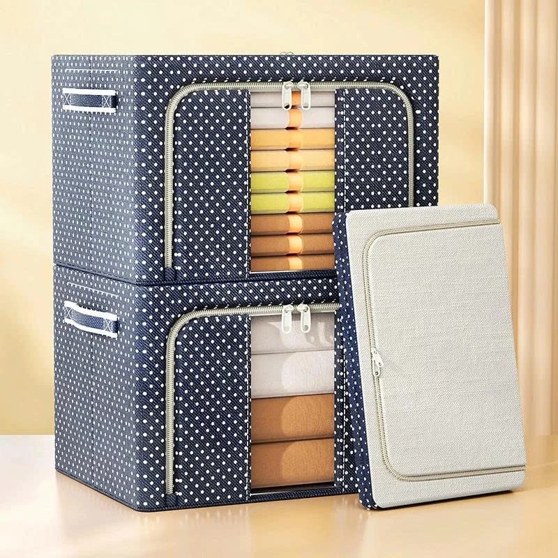 [Giá Xả] Hộp Đựng Quần Áo, Chăn Màn Dung Tích 66L Có Khung Thép Chắc Chắn Chất Liệu Bằng Vải Không Dệt