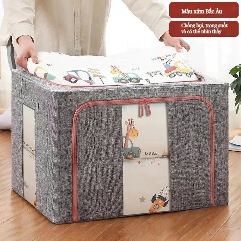 Thùng Đựng Đồ 66L Khung Thép Vải Không Dệt Có Thể Gấp Gọn Đựng Chăn Màn Quần Áo Đa Năng Hàng Loại 1
