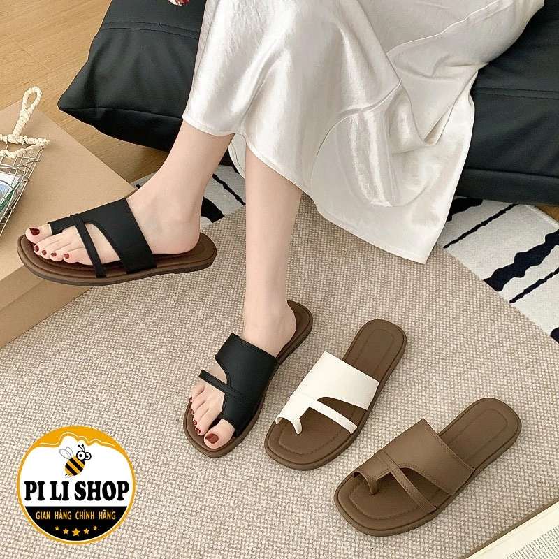 Dép Đế Bệt Xỏ Ngón Phối Quai Ngang Mũi Vuông Thời Trang, Dép Lê Nữ Chất Liệu PVC Dẻo Mềm Thoáng Khí