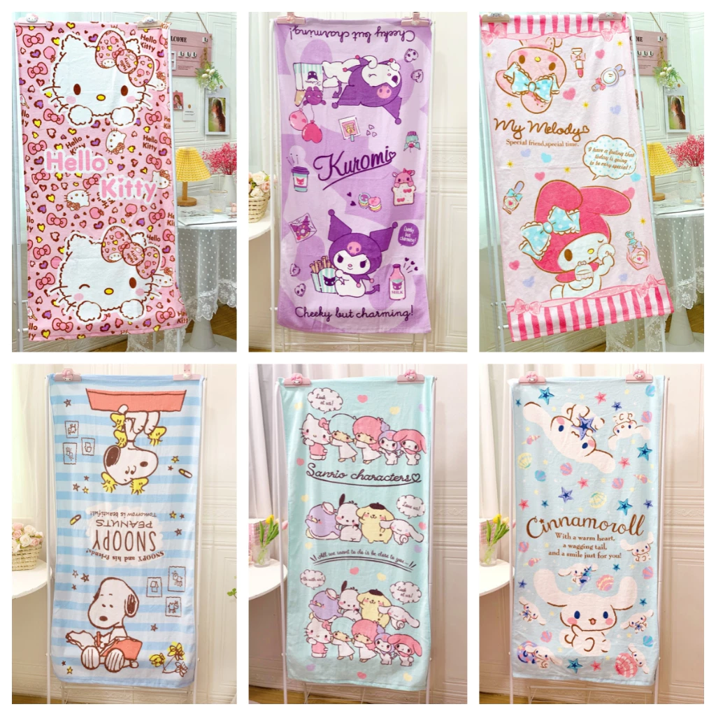 Khăn Tắm Trẻ Em Thấm Hút Siêu Mềm Họa Tiết Hoạt Hình Dễ Thương Bông Hello Kitty, Kuromi