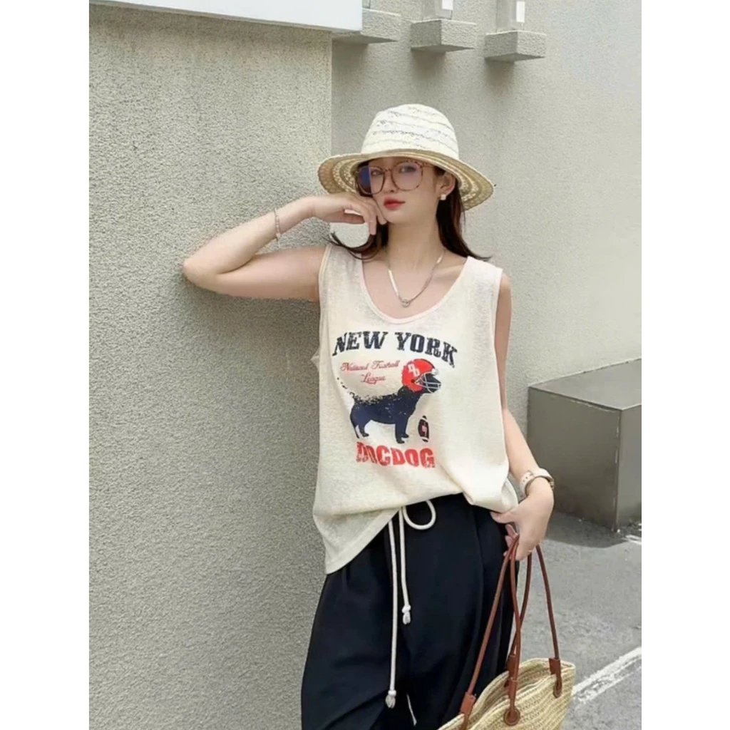 Áo thun ba lỗ nữ vải xược in hình NY đơn giản dễ thương thoáng mát