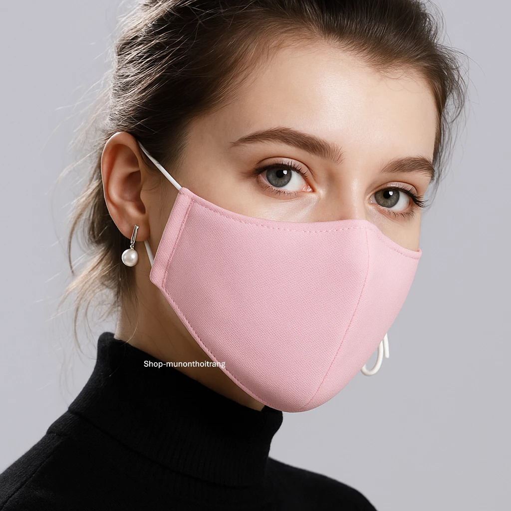 Khẩu trang vải 3 lớp cao cấp có dây tăng dơ điều chỉnh màu hồng