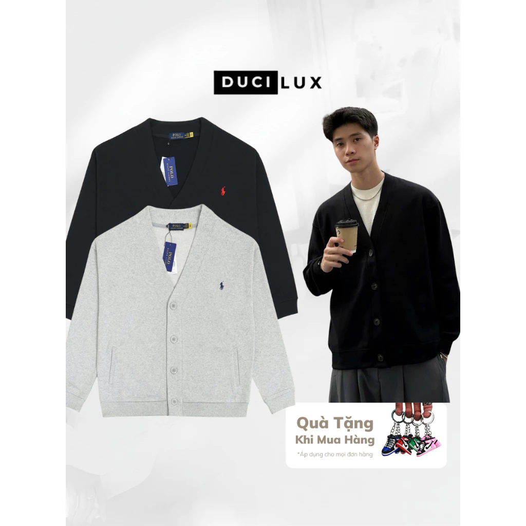 Áo Cardigan Ralph Lauren Nỉ Chân Cua Khoác Thêu Ngựa Dày Dặn Form Châu Âu Oversize