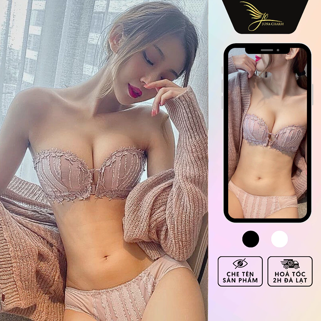 Bộ Đồ Lót Cup Ngang, Set Lót Nâng Ngực Sexy JUNA Size 36/80 Thời Trang Đồ Lót Dành Cho Nữ, Chất Ren Phối Cao Cấp/SP3845