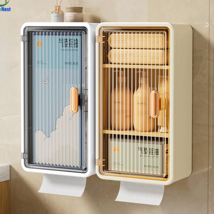 Hộp đựng khăn giấy treo tường lớn, Kệ chống nước không đục lỗ trong phòng tắm tiện lợi