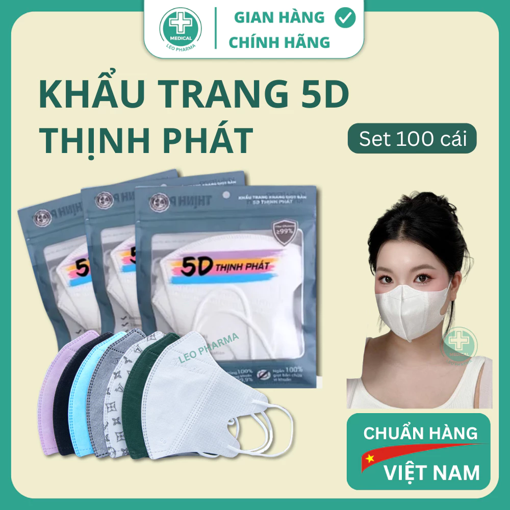 [Set 100 Cái] Khẩu Trang 5D THỊNH PHÁT Đủ Màu Chính Hãng, 3 Lớp Kháng Khuẩn Dễ Thở, Chống Bụi Mịn