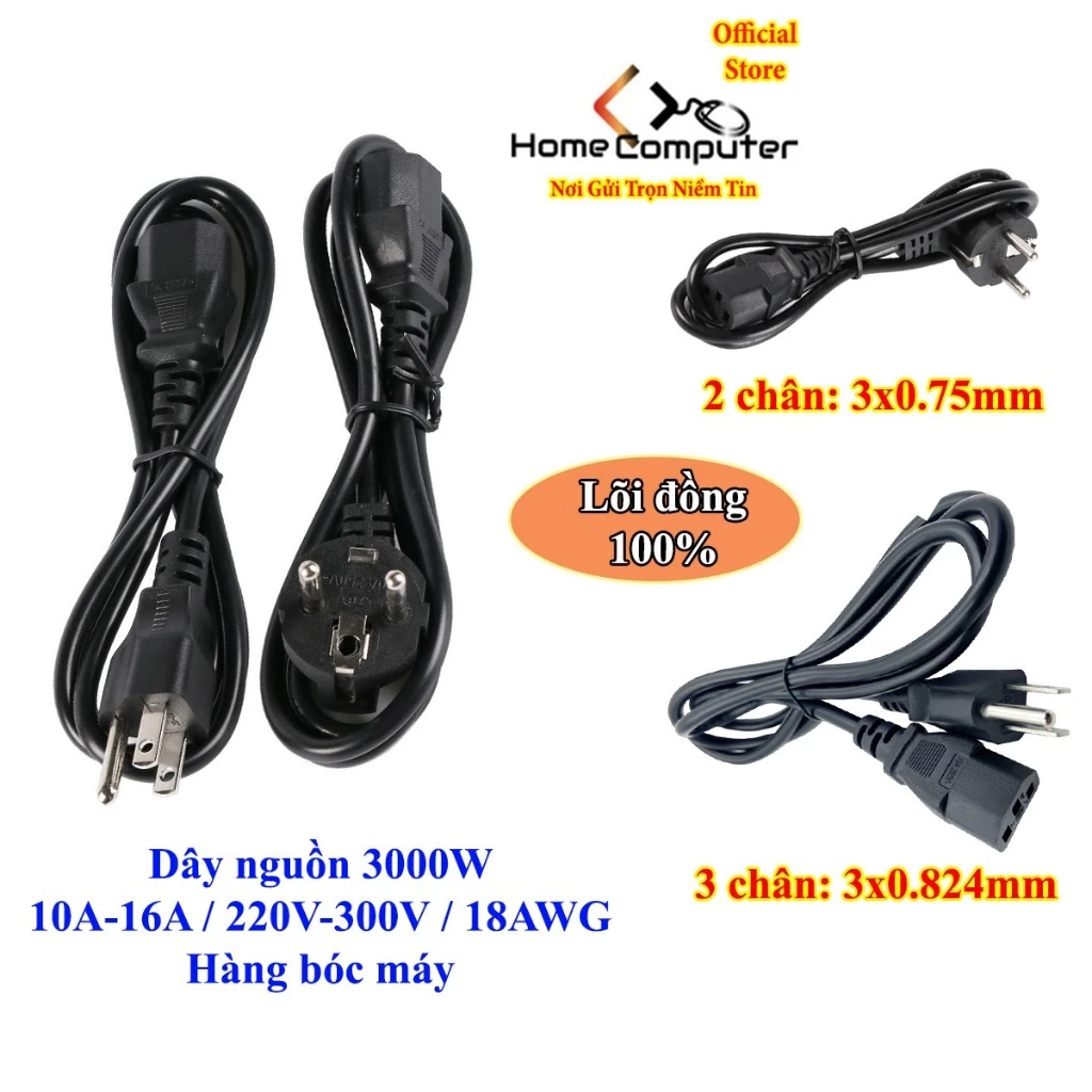 Dây nguồn nồi cơm điện, bếp lẩu mini, PC... dài 1.2m lõi 2x0.75mm2, 180W, 250V - 16A