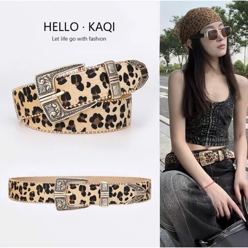 Thắt Lưng Nữ Họa Tiết Da Báo, Dây Nịt Nữ Quần Jean Với Đồ Trang Trí Cá Tính Cổ Điển Cao Cấp Phong Cách Y2K - HATLN0044