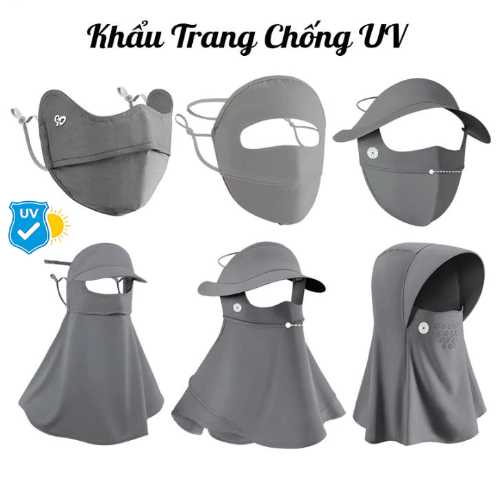Khẩu Trang Xám Nam Nữ Thời Trang Cao Cấp Vải Lụa Chống Tia ( Bịt Mặt Chống Nắng Che Kín Mặt Kháng Khuẩn Bụi Mịn )