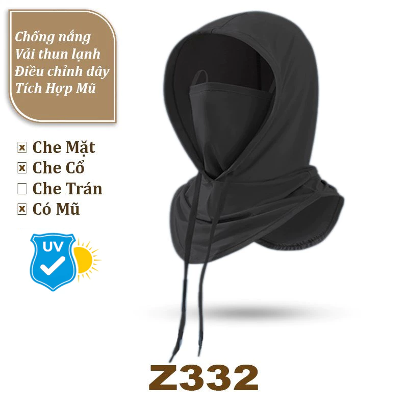 Mũ Trùm Đầu Hoodie Chống Nắng Vành Nón Rộng Che Mặt Đa Năng Chất Băng Lạnh ( Sun Hat Mask Thoáng Khí Có Dây Rút )