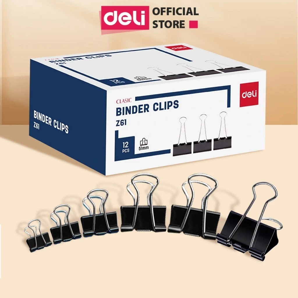 Kẹp Giấy Tài Liệu Deli - 12 Chiếc Kẹp Bướm Văn Phòng Phẩm Học Sinh - Nhiều Kích Thước Nhỏ Gọn Tiện Lợi Giá Rẻ