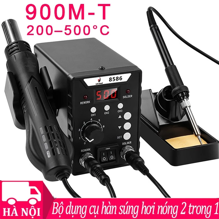 Máy Khò Nhiệt Mini 220V Mỏ Hàn Thiếc Điện Trạm Hàn 8586 760W 2 Trong 1,Điều Chỉnh Nhiệt,Màn OLED
