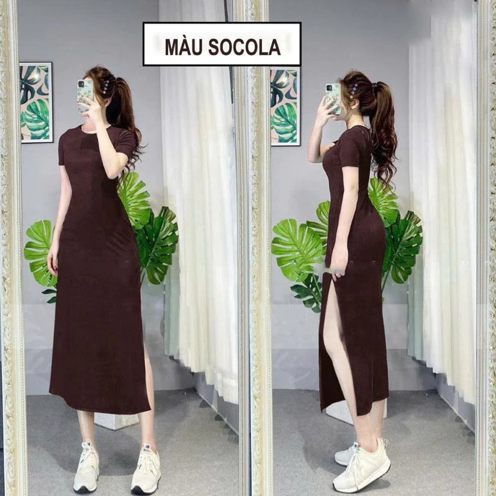 Đầm body / đầm xoè tay ngắn  xẻ tà dáng dài maxi bên cách điệu thời trang hot hiện nay