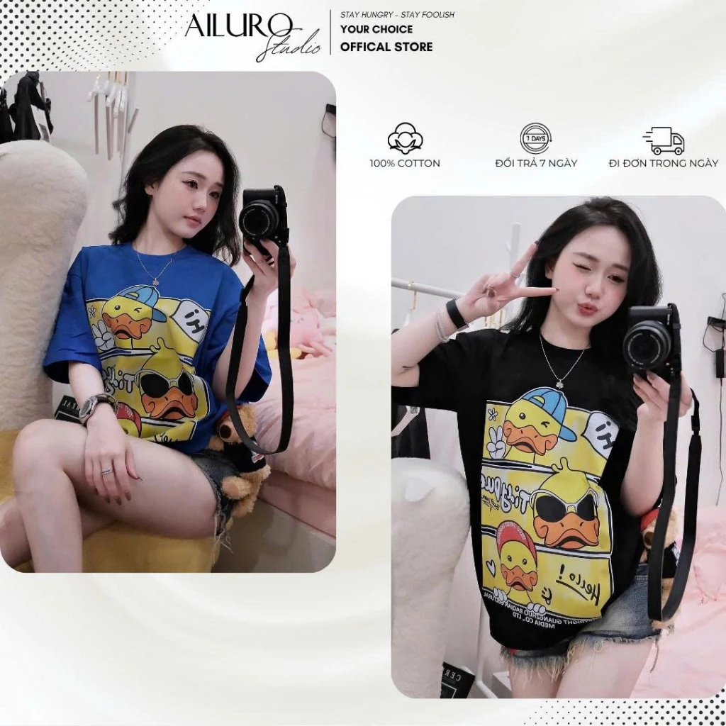 Áo thun unisex Vịt Vàng Dễ Thương Hot Trend chất 100% Cotton phông tay lỡ nam nữ form rộng