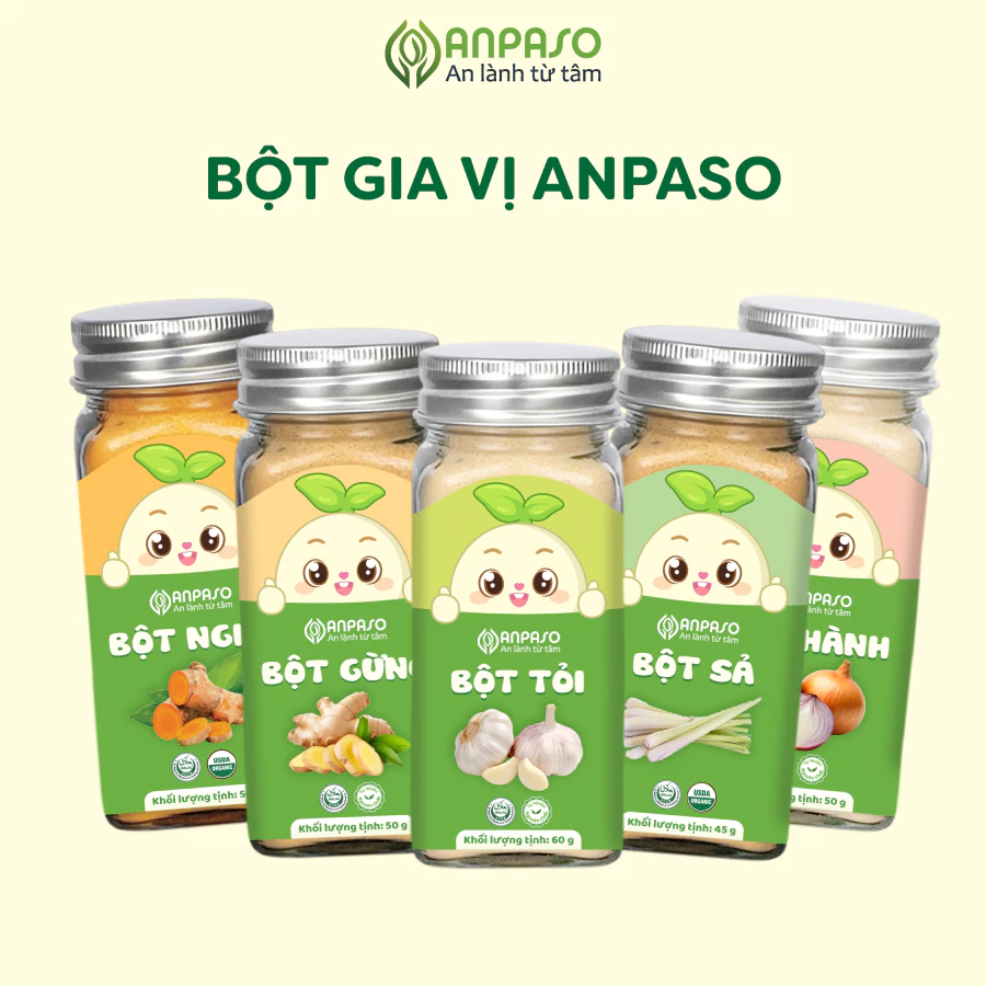 (DATE 4 THÁNG) Bột Gia Vị  Ăn Dặm Cho Bé Anpaso -  Gia vị nấu ăn bột hành, bột tỏi, bột sả, bột gừng, bột nghệ.