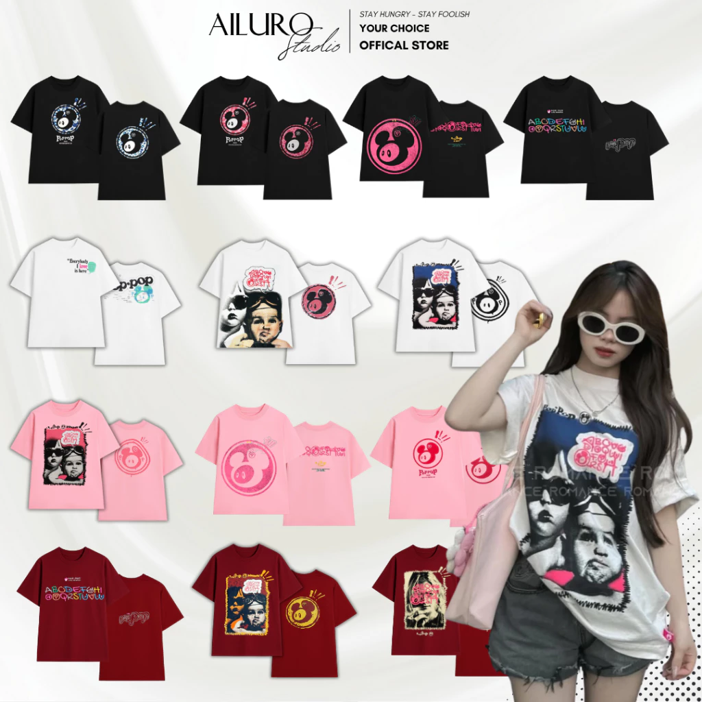Áo thun unisex Poppop Hihi Full Mẫu chất 100% Cotton phông tay lỡ nam nữ form rộng