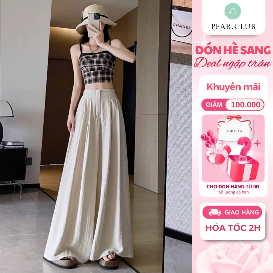 [CHẤT XỊN] Quần ống rộng chất đũi PEAR.CLUB, quần BIGSIZE rộng đứng dáng suông, mặc đi học, đi biển, đi chơi Q66