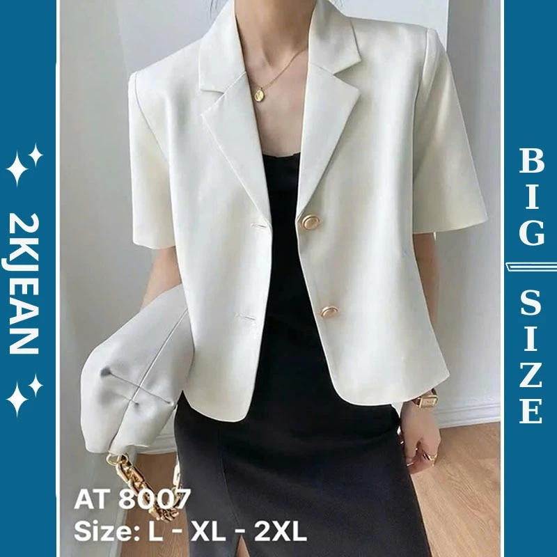 Áo khoác Blazer Công Sở tay ngắn 2KJeans Bigsize 55kg-90kg, áo khoác ngắn tay chất cotton hàn xịn AK8007