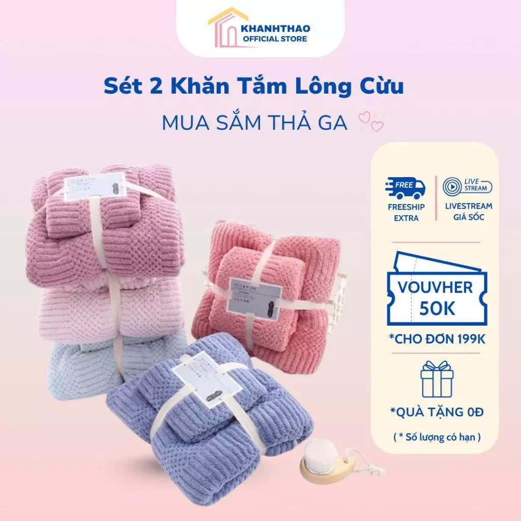 Bộ 2 Khăn Tắm Lông Cừu (70x140cm và 35x75cm), Khăn Tắm Lông Mềm Thấm Hút Phong Cách Hàn Quốc - K209