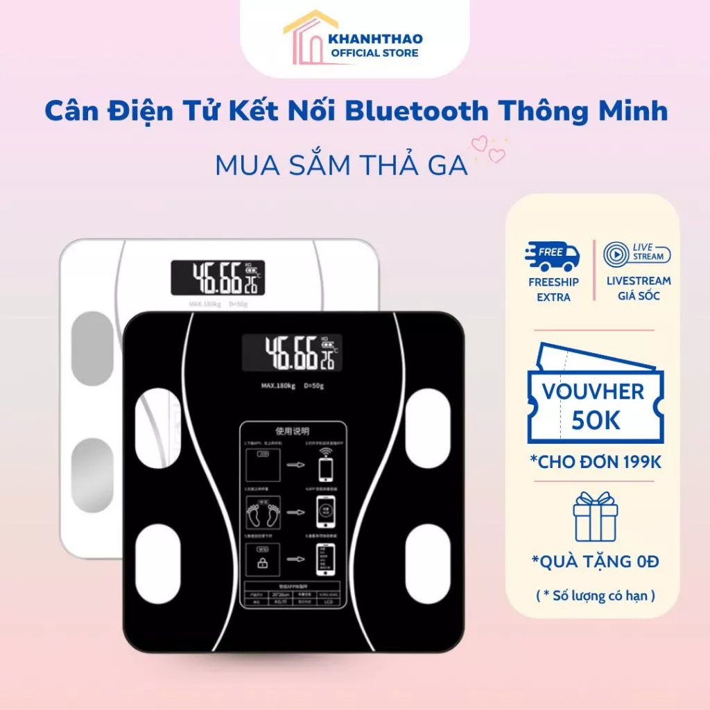 Cân Điện Tử Kết Nối Bluetooth Phân Tích Chỉ Số Cơ Thể Độ Chính Xác Cao, Công Sạc Úsb Tiện Lợi