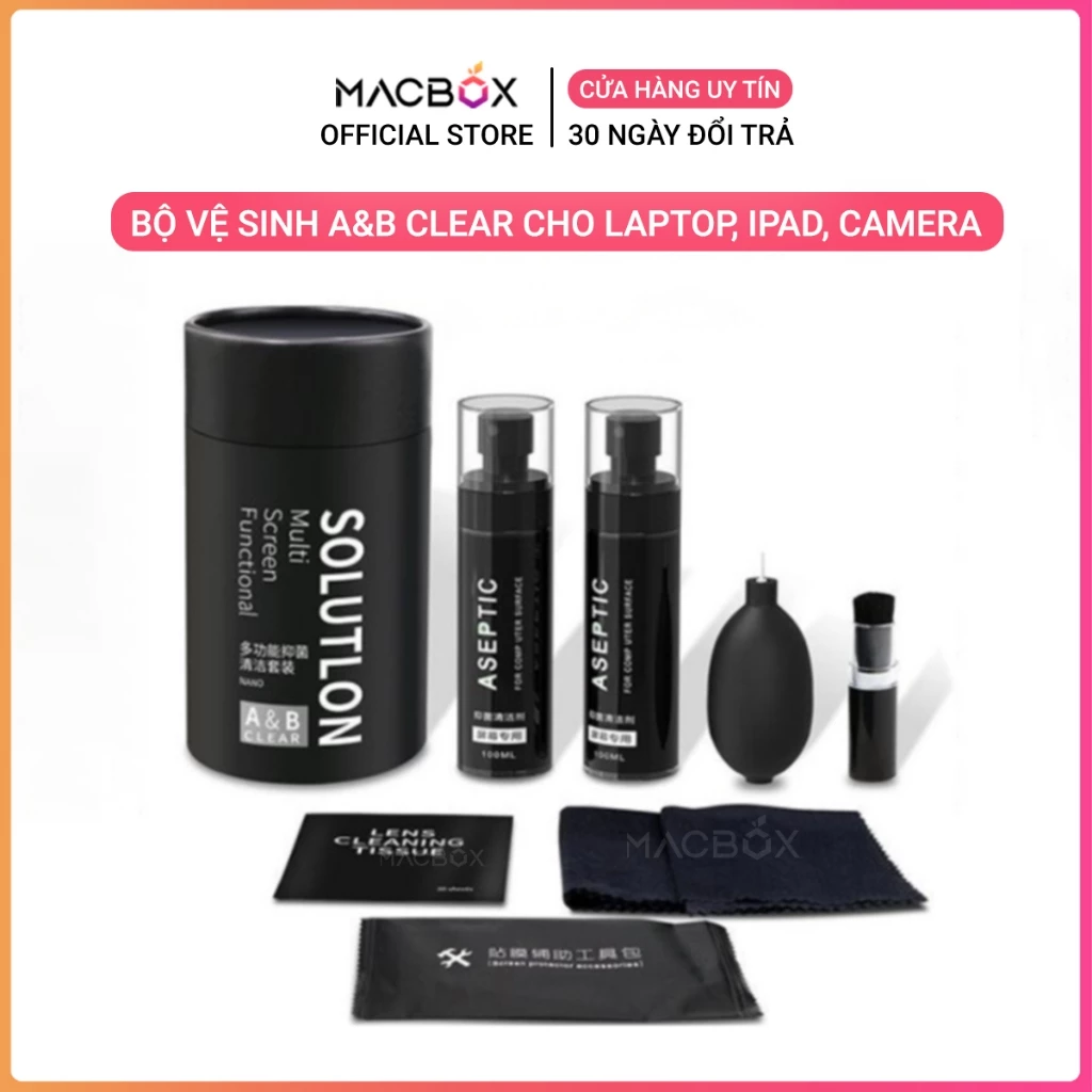 Bộ vệ sinh Laptop, Macbook Đa Năng A&B Clear & Bộ dụng cụ vệ sinh cho Laptop Điện thoại, Máy ảnh Macbox