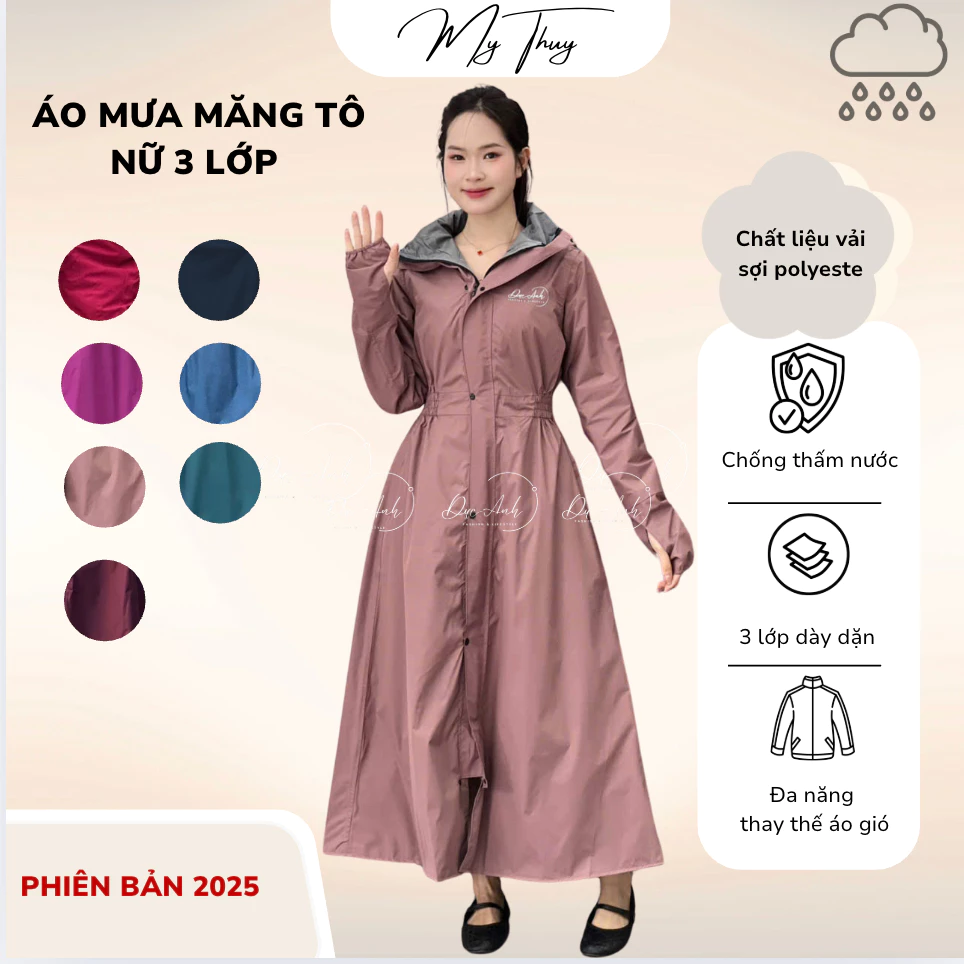 Áo mưa măng tô 3 lớp dày dặn chống thấm tốt, có thể thay thế áo gió đi mưa to - đi tuyết, sử dụng bền bỉ