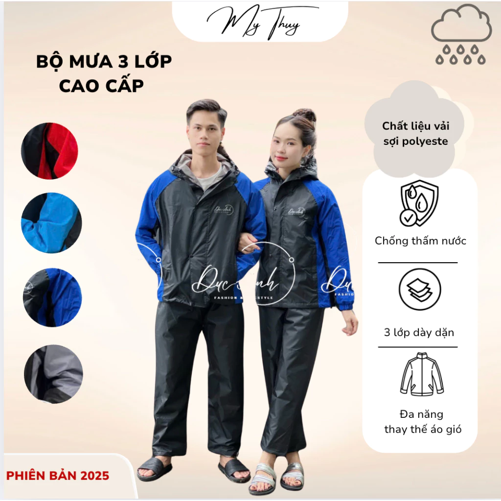 [ Siêu Rẻ ] Áo mưa bộ 3 lớp nam & nữ 2025, chất liệu vải dày dặn, có thể thay thế áo gió, áo khoác chống bụi