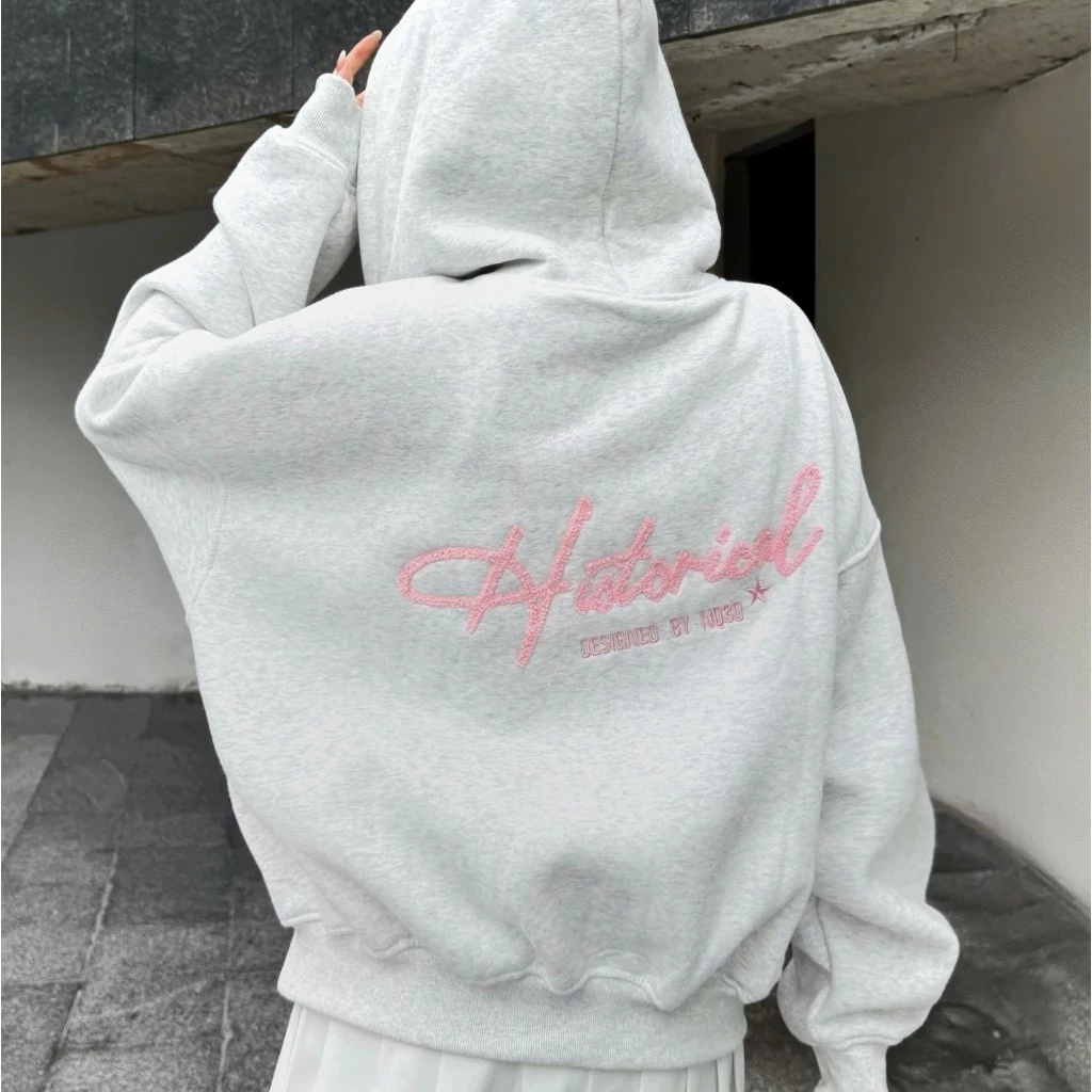 Áo Khoác Nỉ Hoodie Zip COTTON Form Boxy Thêu Xù NQ30 HISTORICAL Form Rộng, Ấo Hoodie Nỉ Bông Trần Dáng Boxy Siêu Hot