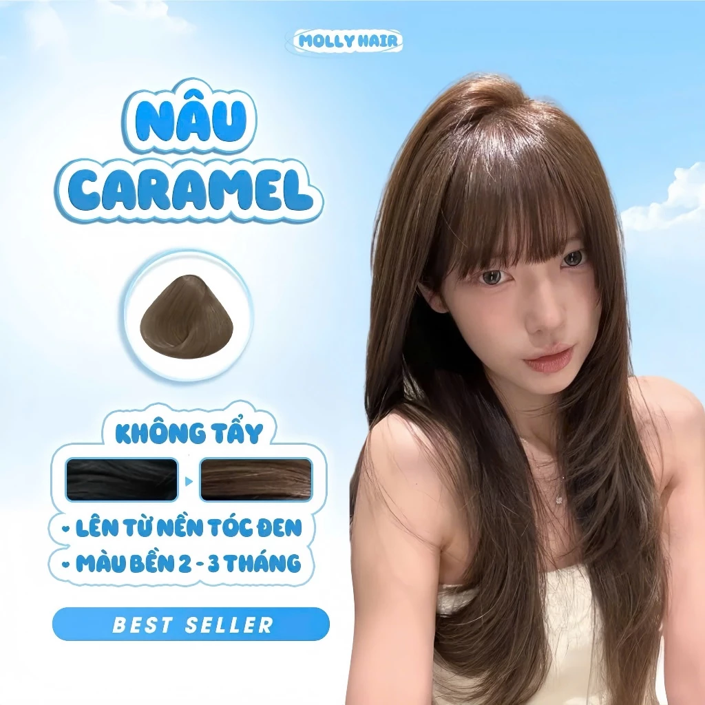Thuốc Nhuộm Tóc Màu NÂU CARAMEL, Không Tẩy - MOLLY HAIR