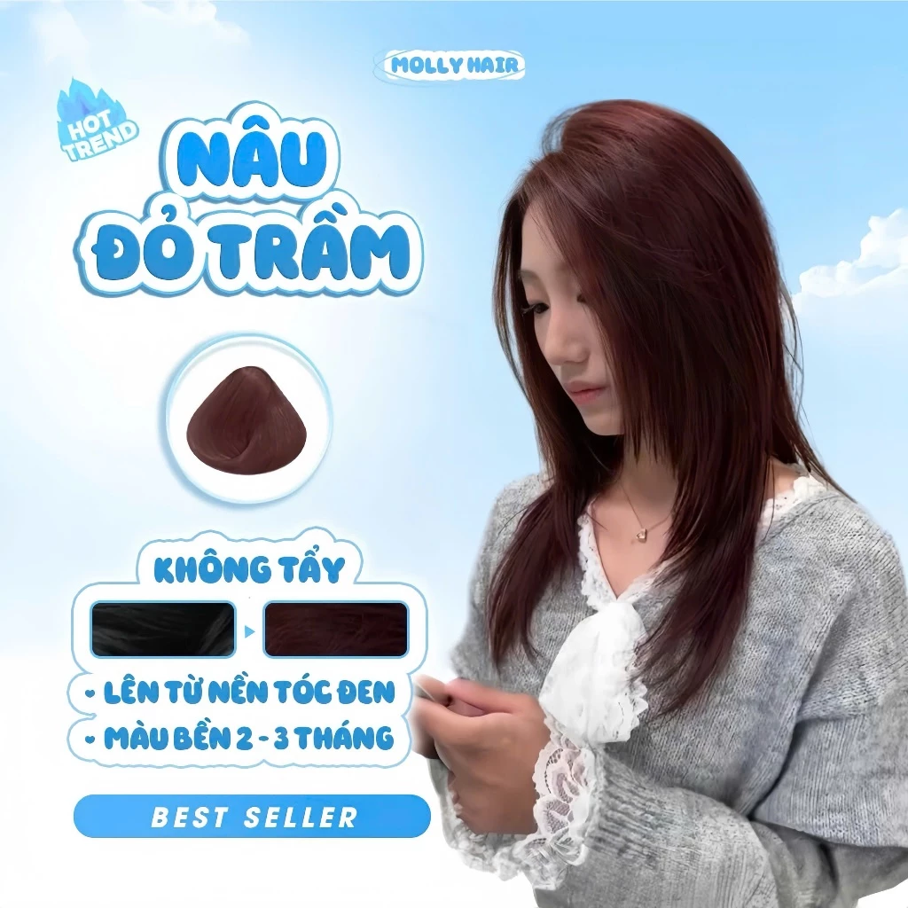 Thuốc Nhuộm Tóc Màu NÂU ĐỎ TRẦM, Không Tẩy - MOLLY HAIR