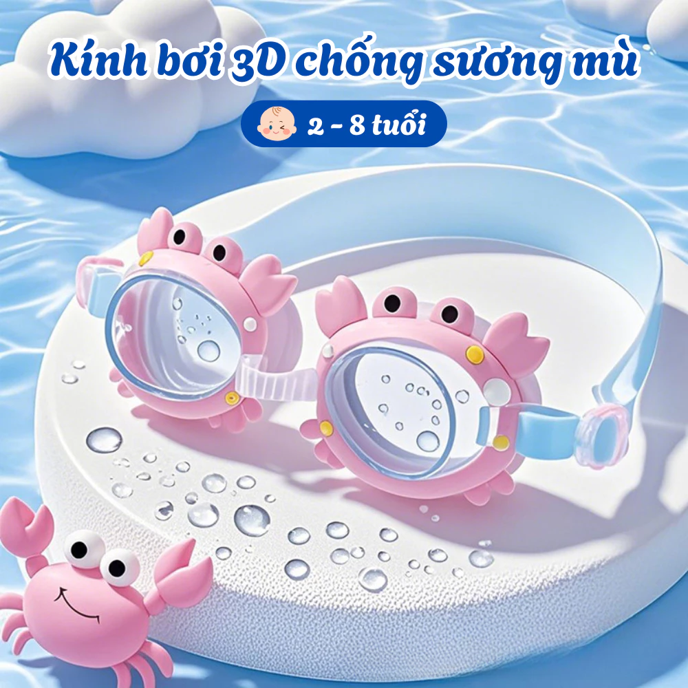Kính Bơi Trẻ Em Hoạt Hình 3D, Kính Bơi Chống Nước Chống Sương Mờ Cho Bé Trai Bé Gái 2-8 Tuổi