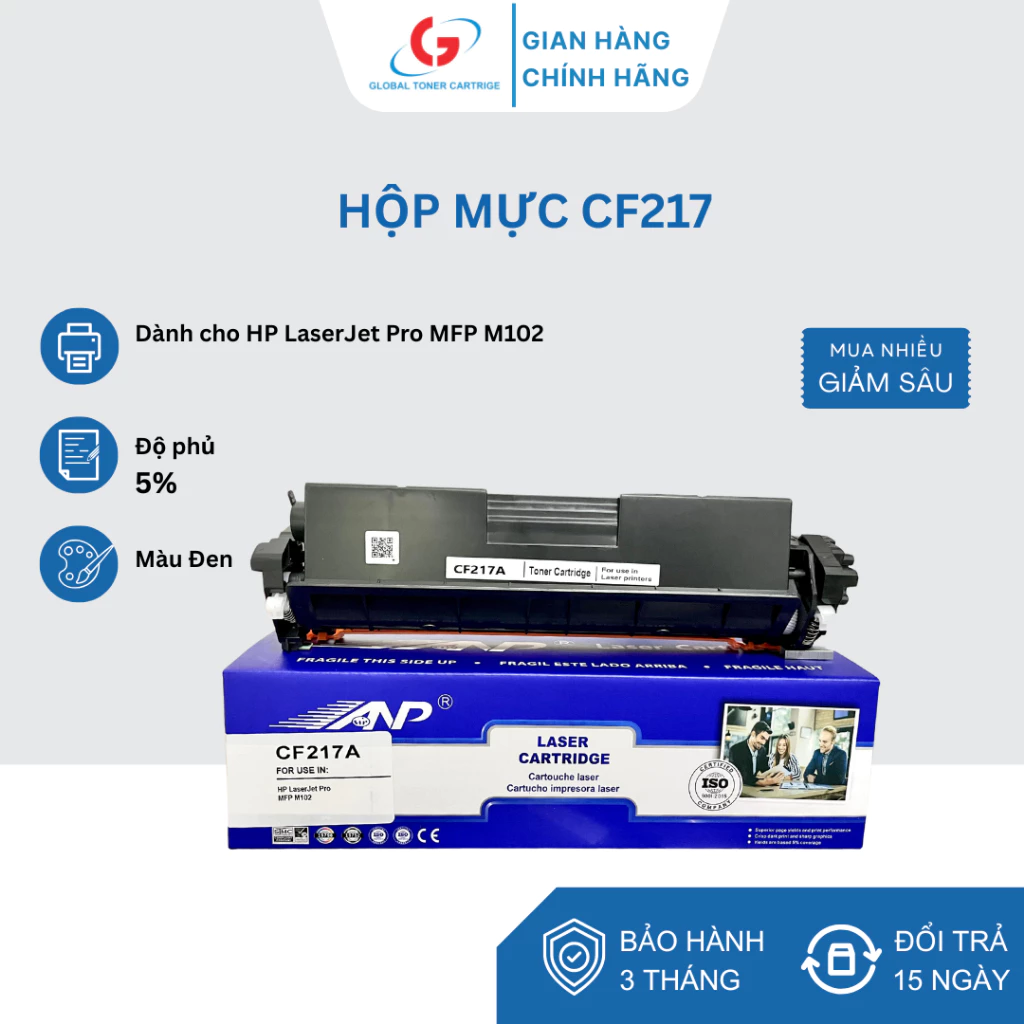 Hộp Mực In CF217A (17A) CÓ CHIP - HP Pro M102a, Pro M102W, Pro M130.. Canon LBP112 lbp113w