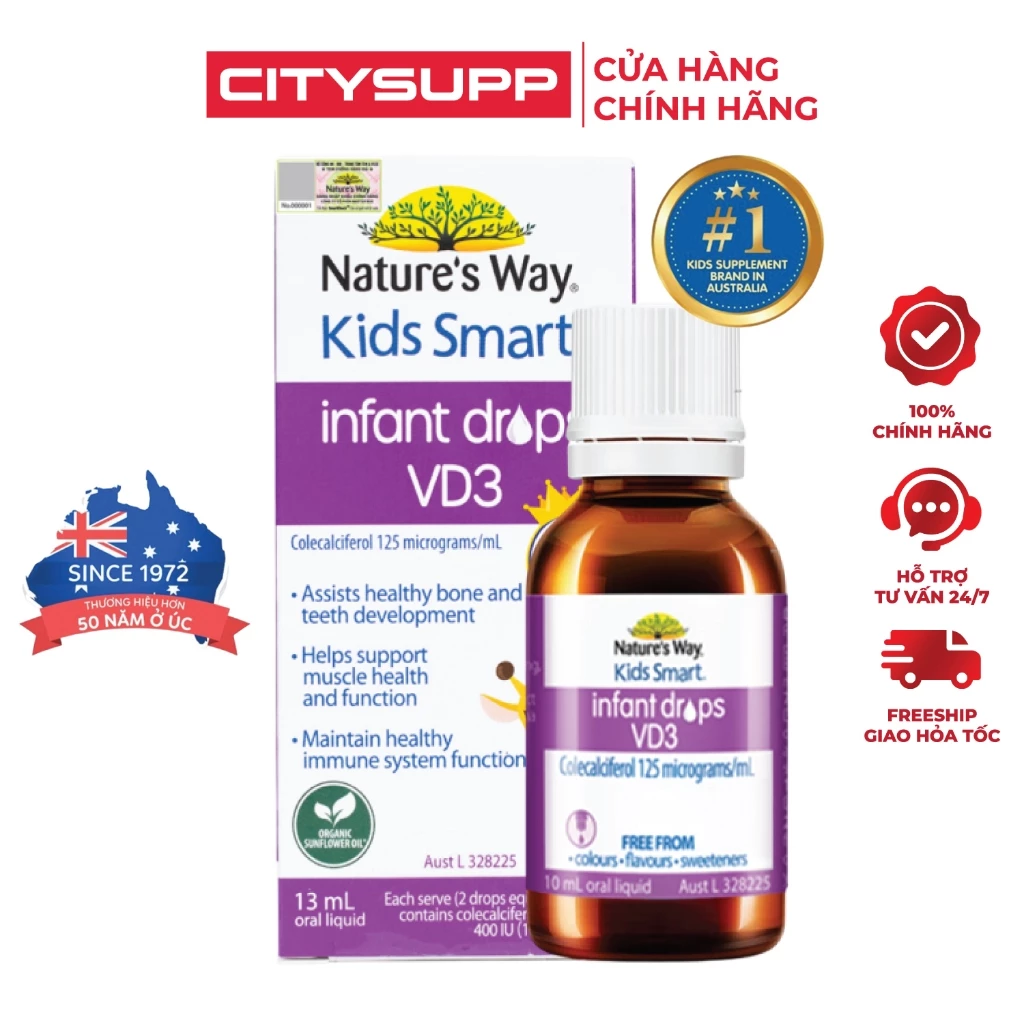 Siro Bổ Sung Vitamin D3 Cho Trẻ Sơ Sinh Nature’s Way Kids Smart Infant Drops VD3 (13ML)