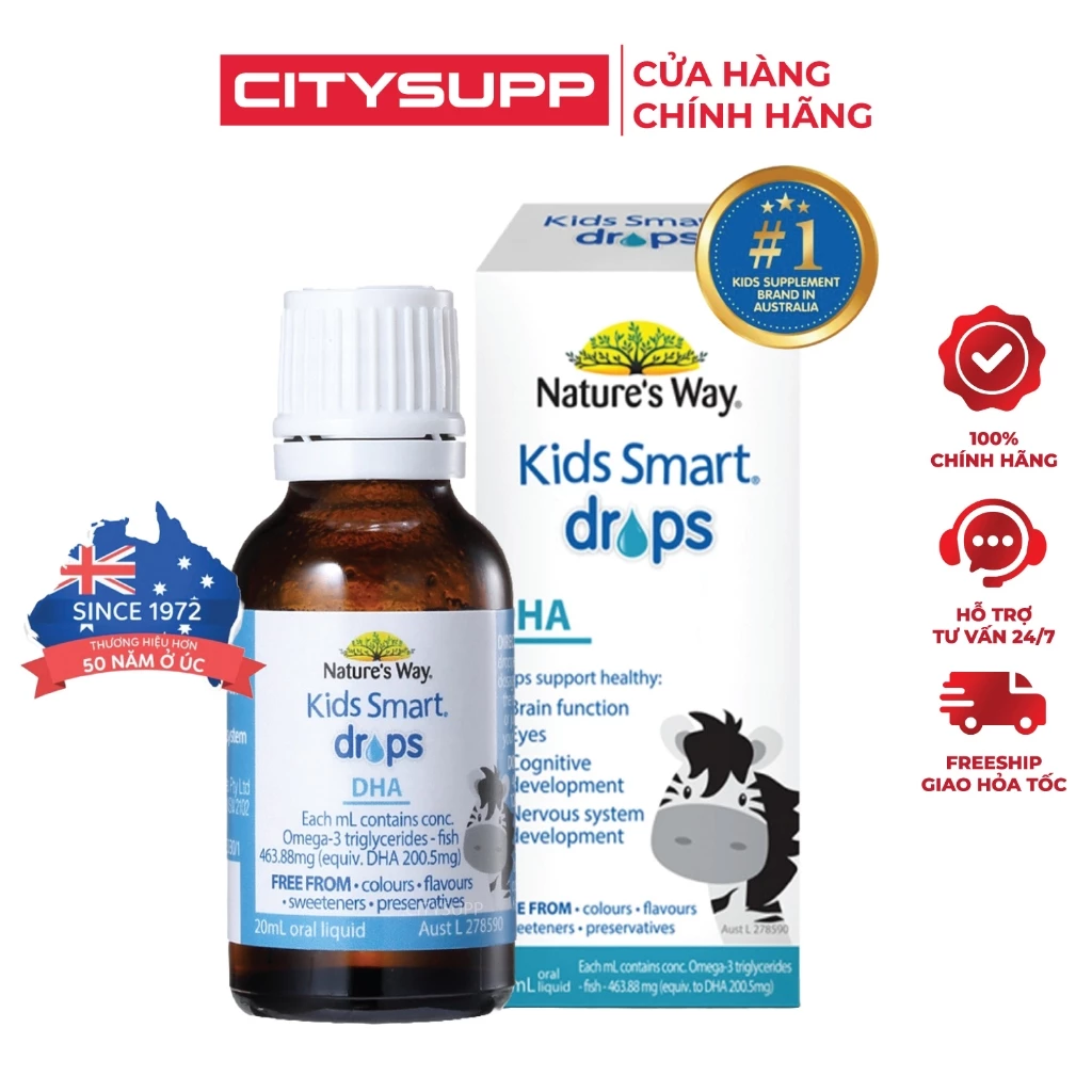 Siro Dầu Cá Omega 3 DHA Nature's Way Kids Smart Drops DHA (20ML) Hỗ Trợ Bổ Não Và Mắt Cho Bé | CitySupp