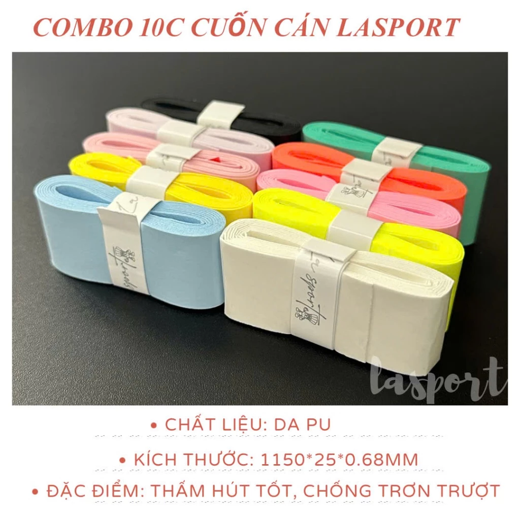 Combo 10 chiếc cuốn cán LASPORT, cuốn cán vợt cầu lông, pickleball thấm hút mồ hôi tặng kèm 1 quấn cốt